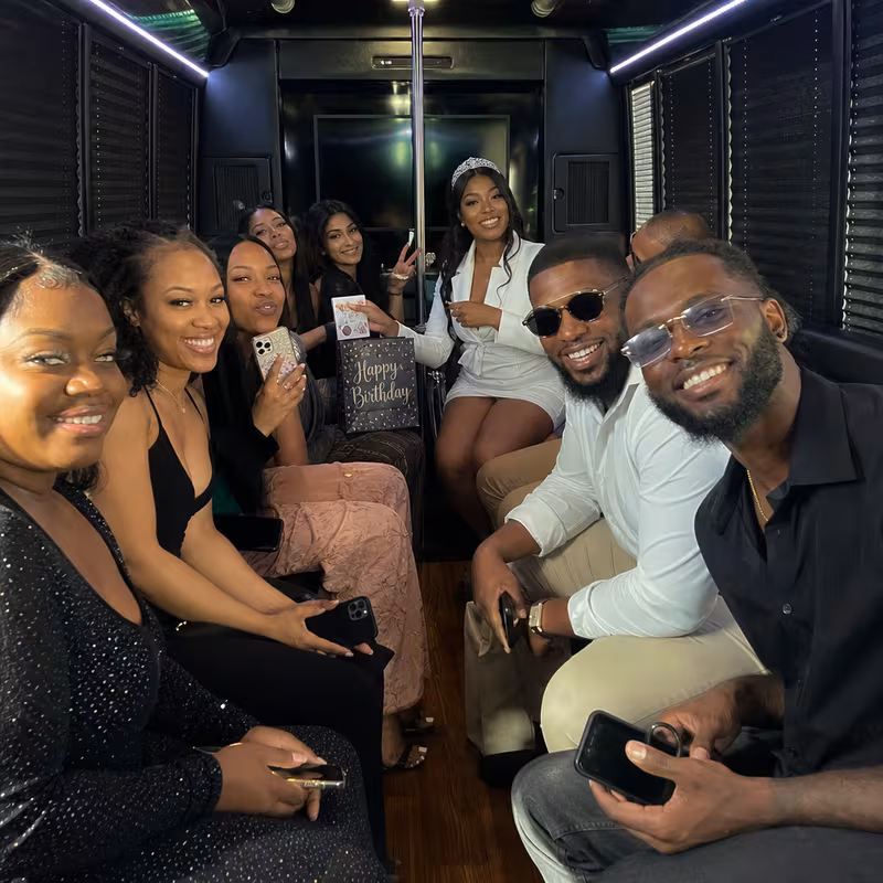 Black Mercedes Sprinter van staged for an Savannah Birthday Transportation group
