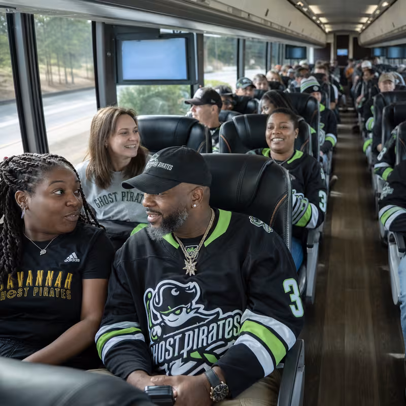 Passenger seating aboard a Savannah party bus rental