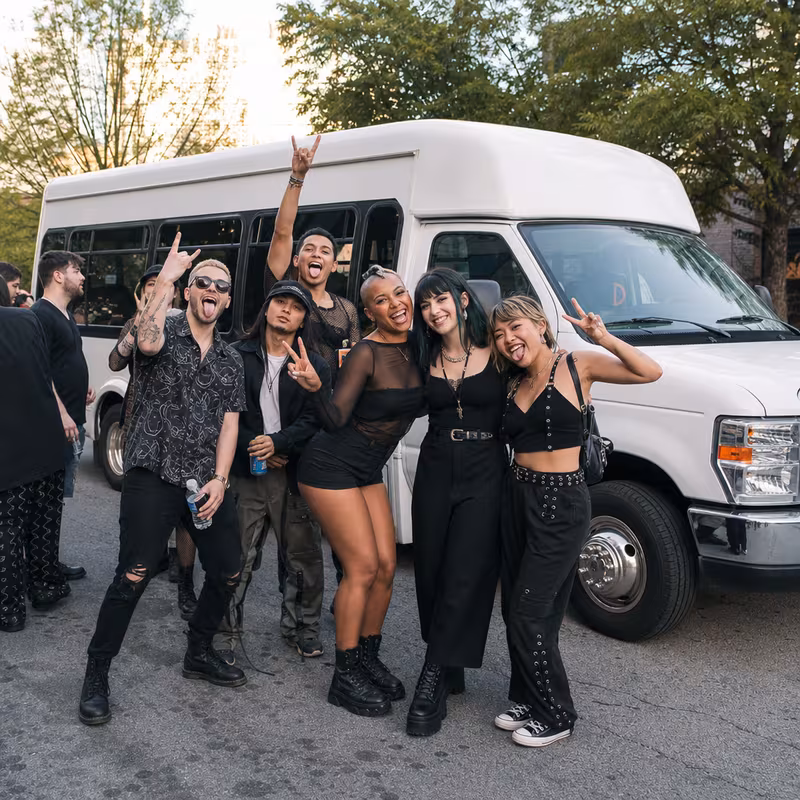 Black Mercedes Sprinter van staged for an Savannah Concert Transportation group