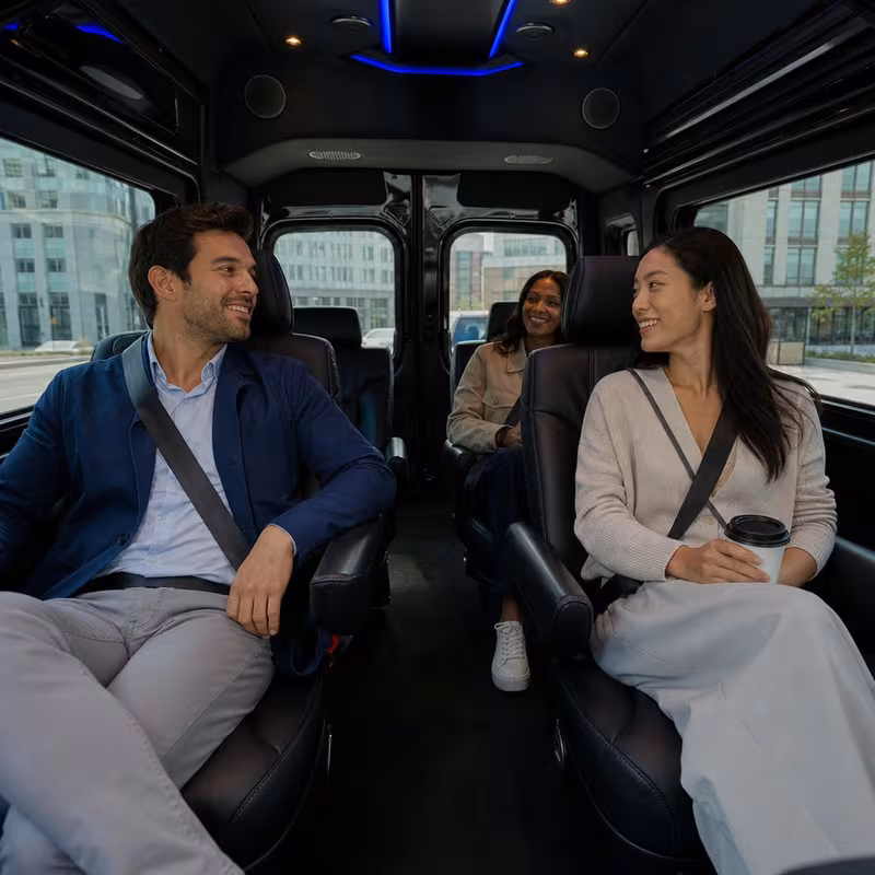 Group boarding a white charter bus for Corporate Transportation transportation in Savannah