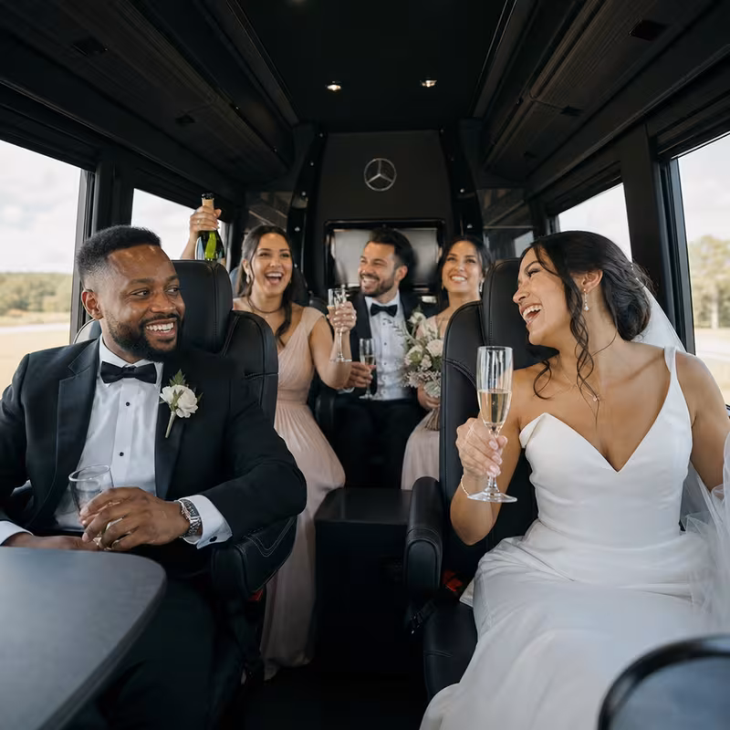 Black Mercedes Sprinter van staged for an Savannah Wedding Transportation group