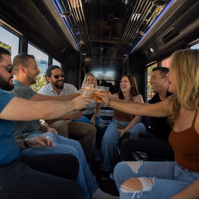Black Mercedes Sprinter van staged for an Savannah Winery & Brewery Tour Transportation group